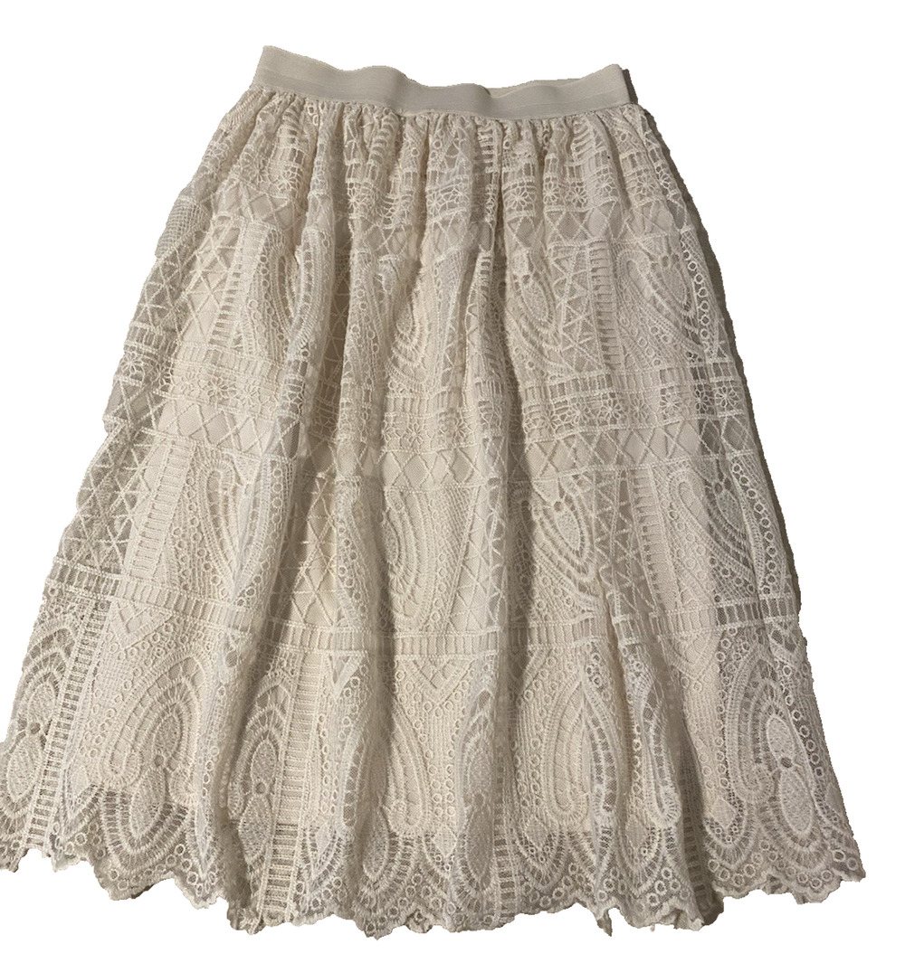 Miss Pinky Womens Boho Lace Skirt Size Small Sheer wLining Cottage Core Peasant